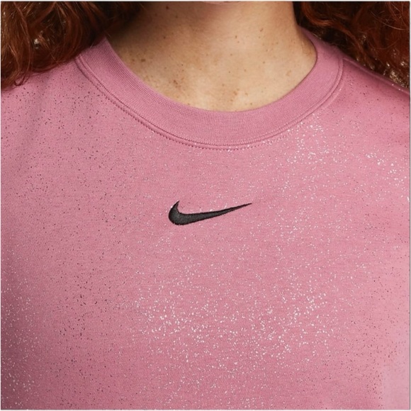 Nike NWT Club Fleece Crewneck Desert Berry Pink Glitter Sweatshirt ~ 1X - Picture 3 of 13